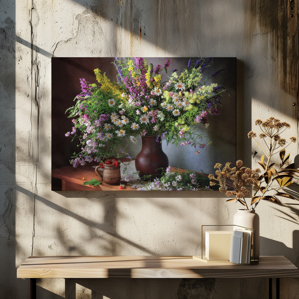 Still life with wildflowers and berries