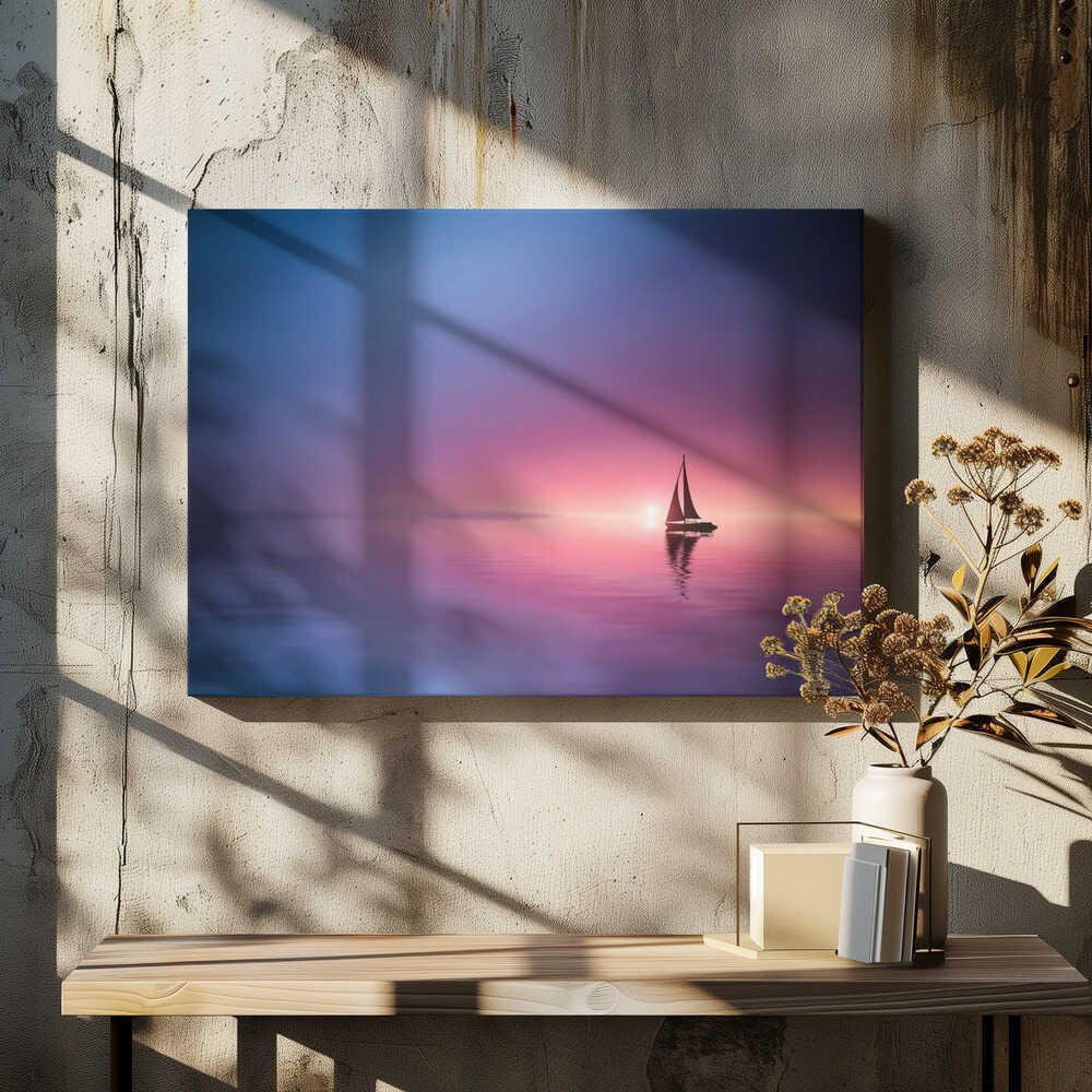 Sailing across the lake toward the sunset