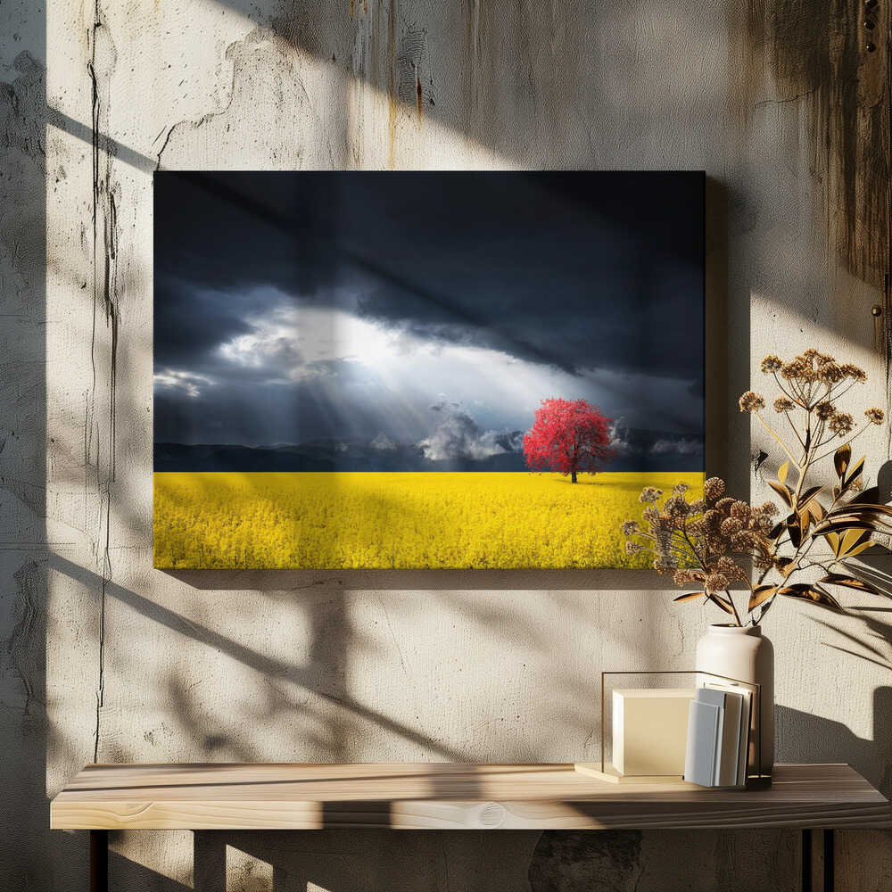 A Red Tree in the Canola Meadow