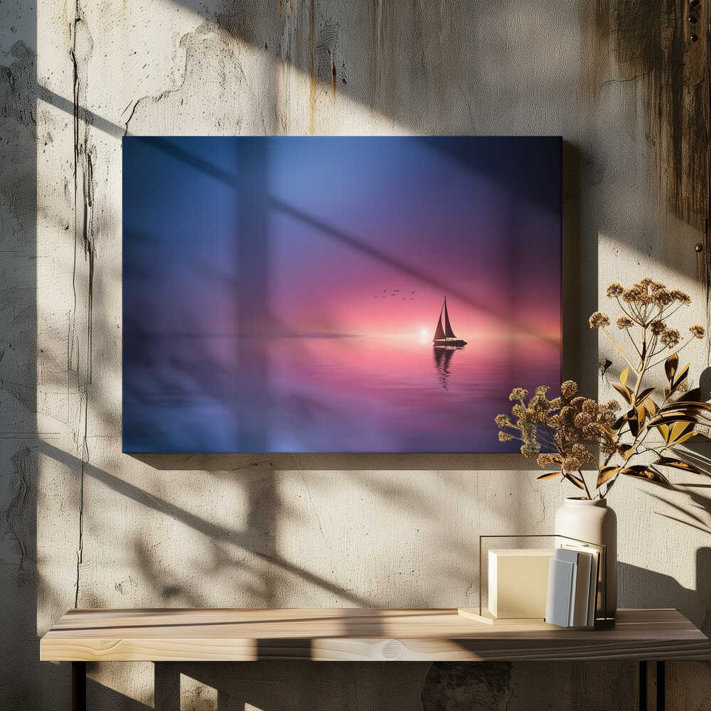 Sailing across the lake toward the sunset