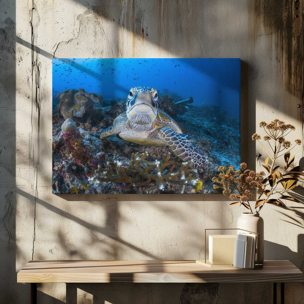 Face to face with a green turtle