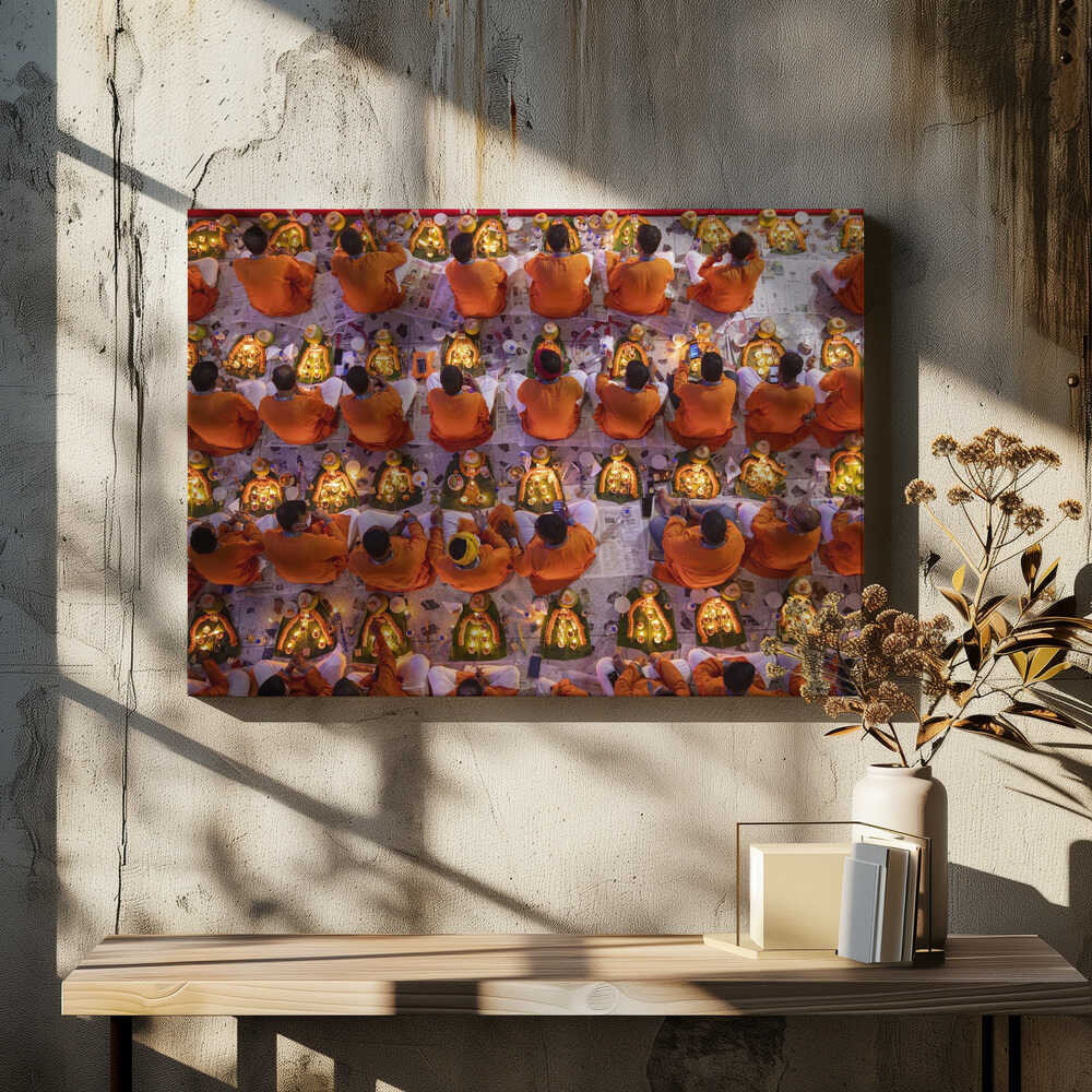 Devotees pray with light