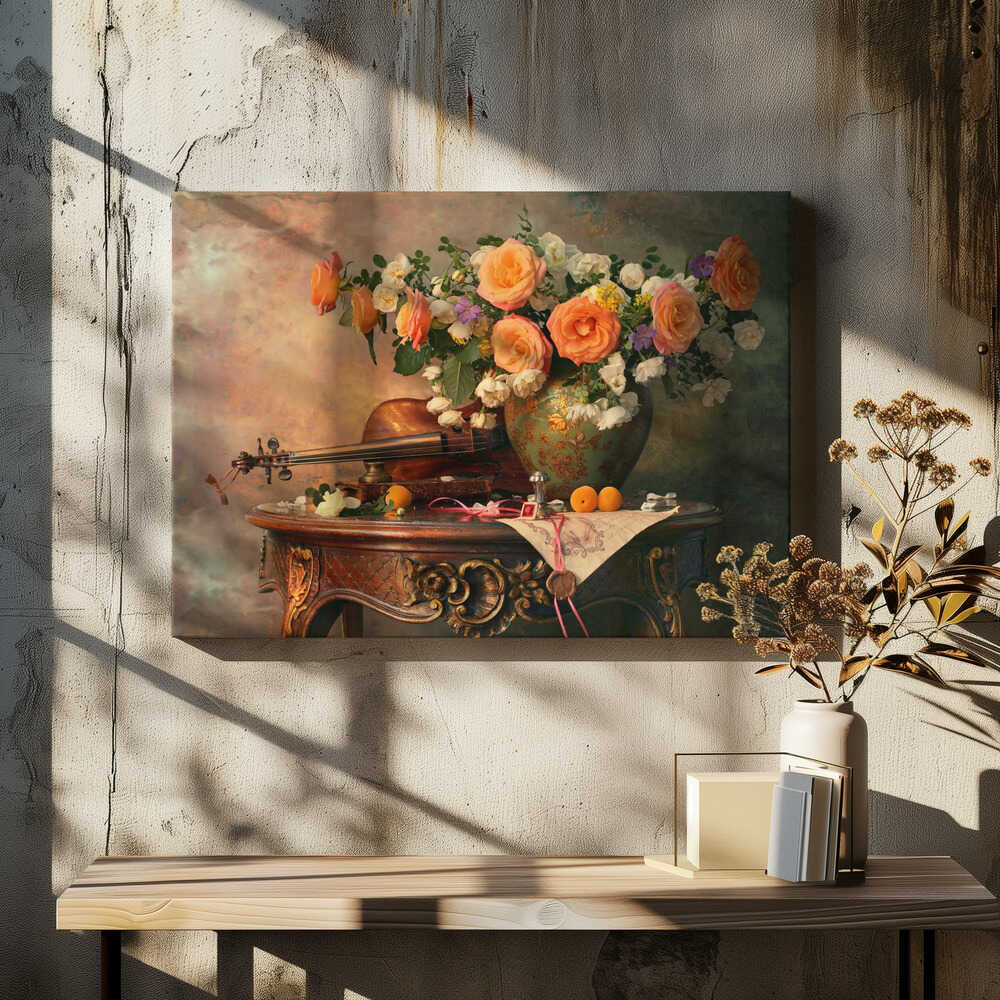 Still life with violin and roses