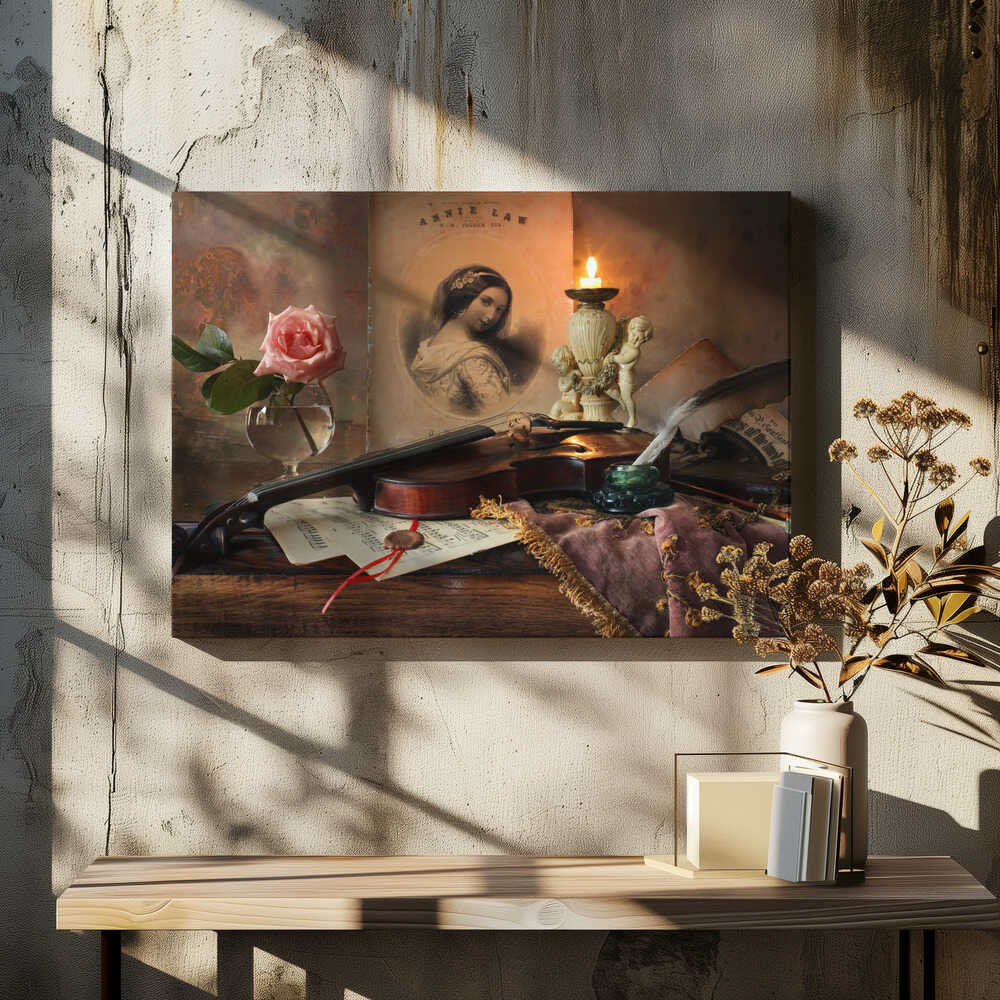 Still life with violin and rose
