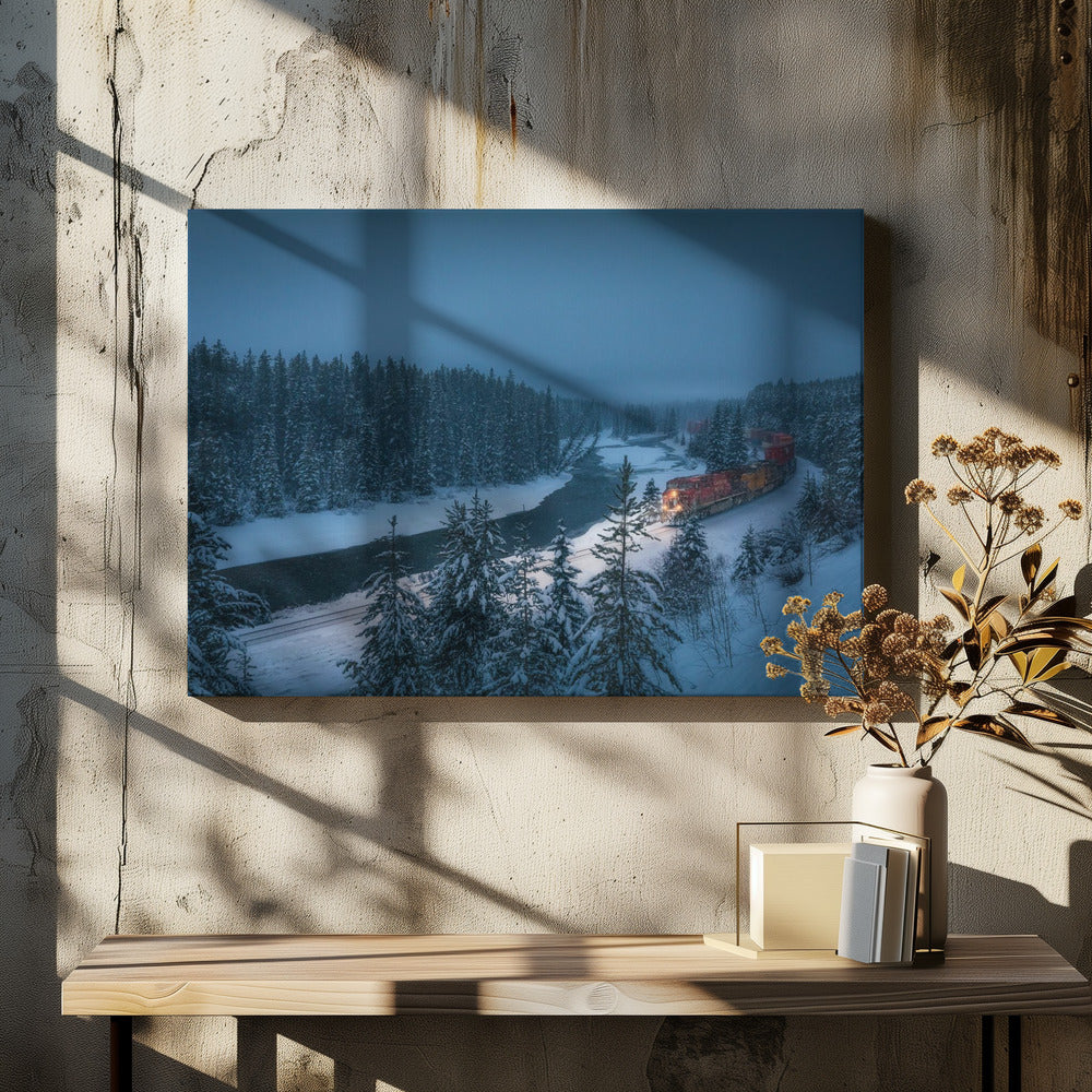 A cargo train is passing Morant's Curve