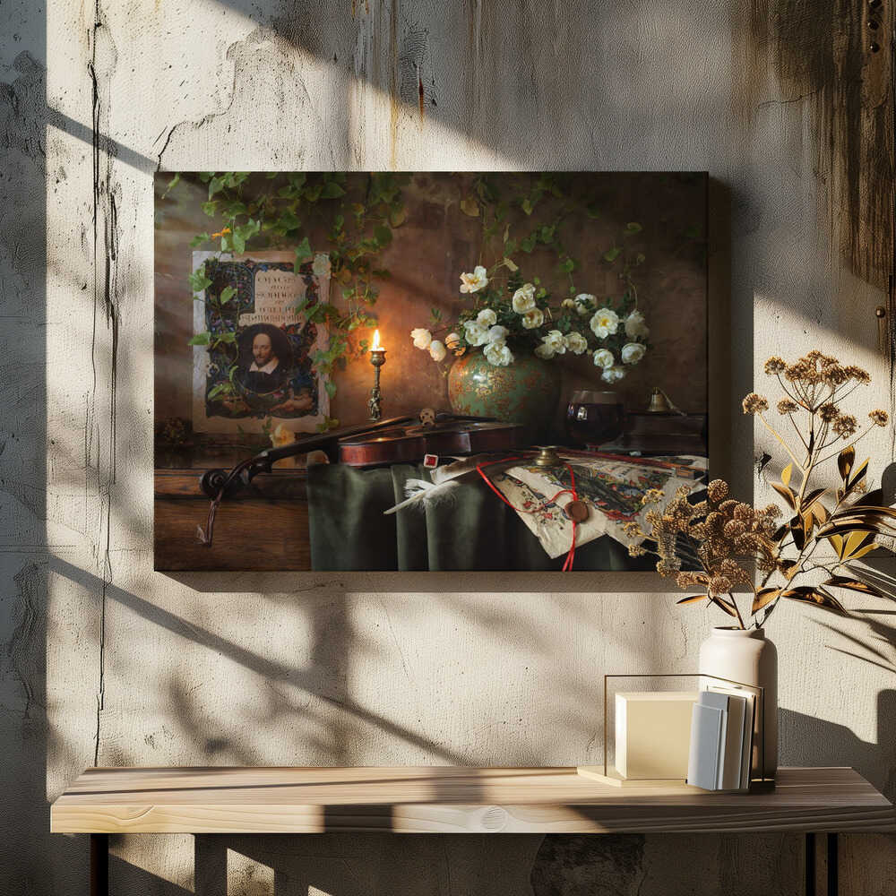 Still life with violin and flowers