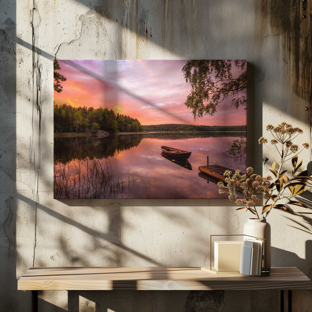 Colorful lake in sunset