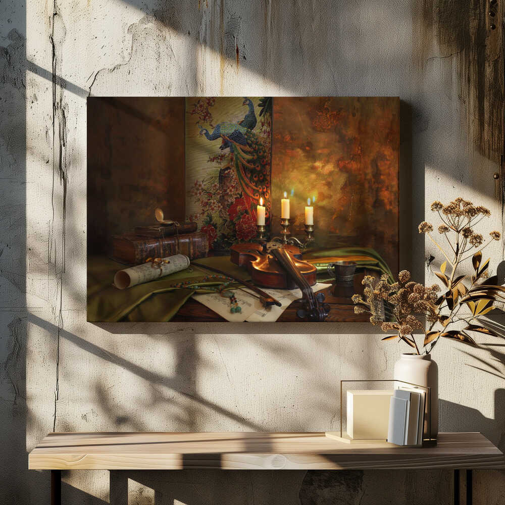 Still life with violin and candles