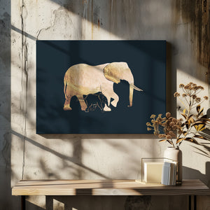 Canvas Art Print Black gold elephants 2