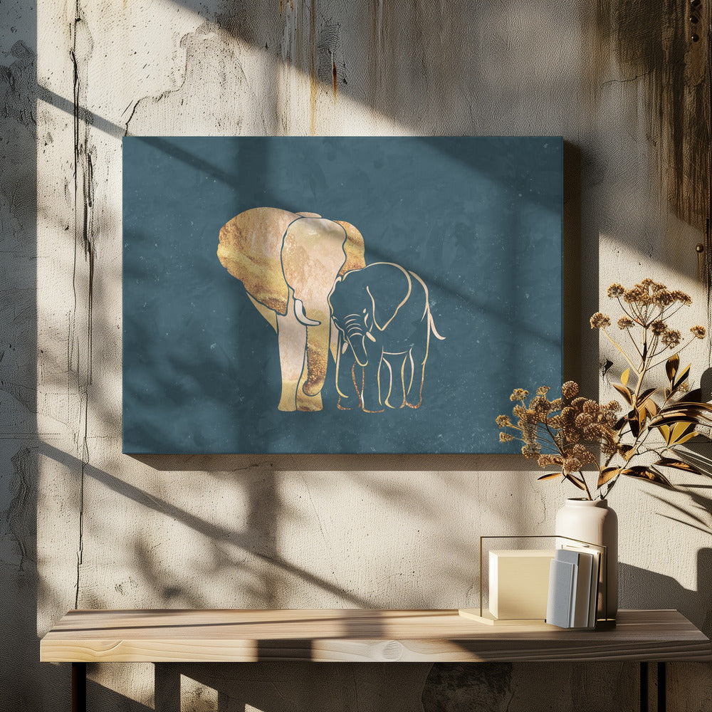 Elephant mum baby gold