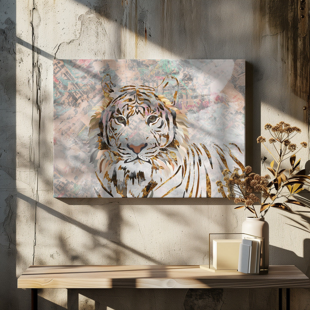 Tiger grungy gold mural