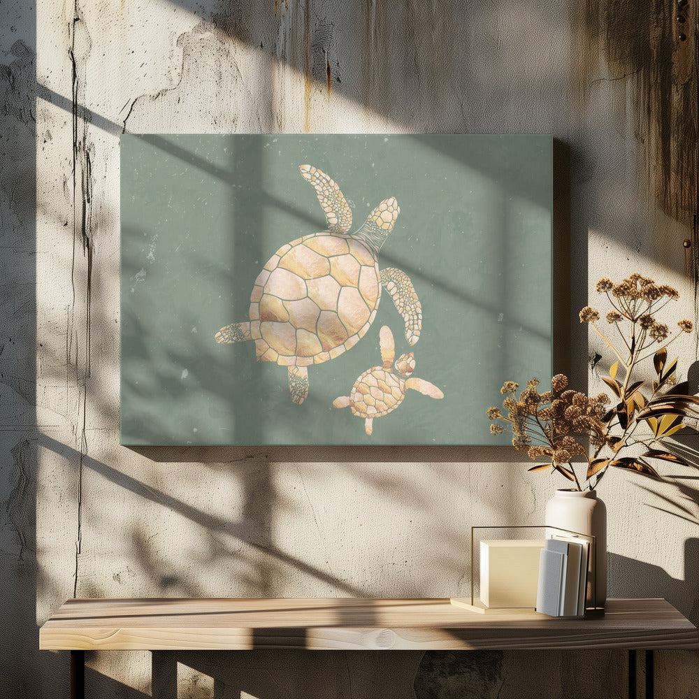 Landscape gold turtles green