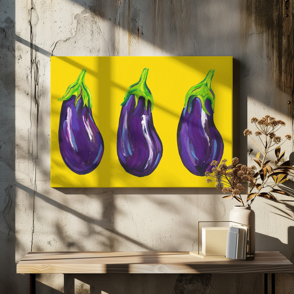Aubergines On Yellow