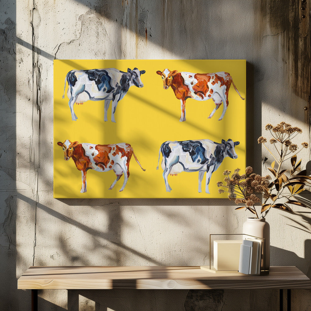 Cow Art On Yellow