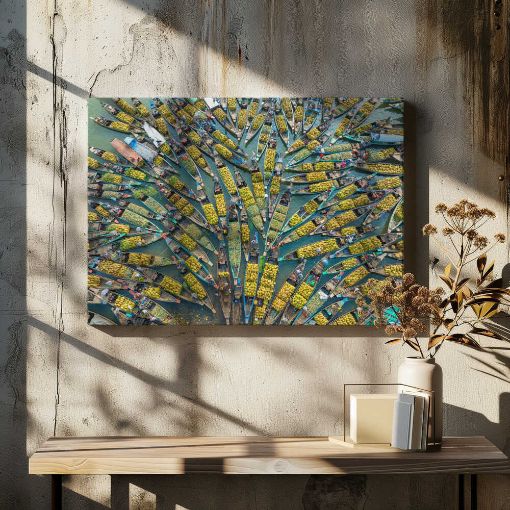 Traditional floating fruits market