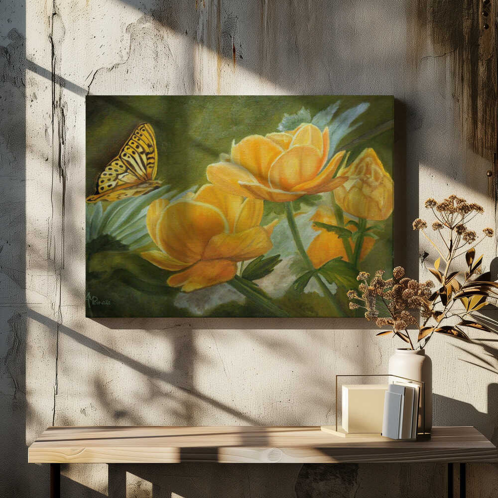 Butterfly Among Yellow Flowers