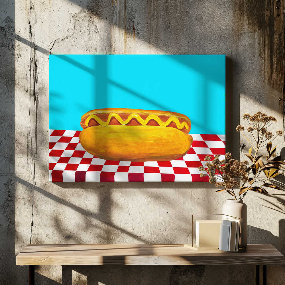 Hot Dog With Mustard Red Check Blue