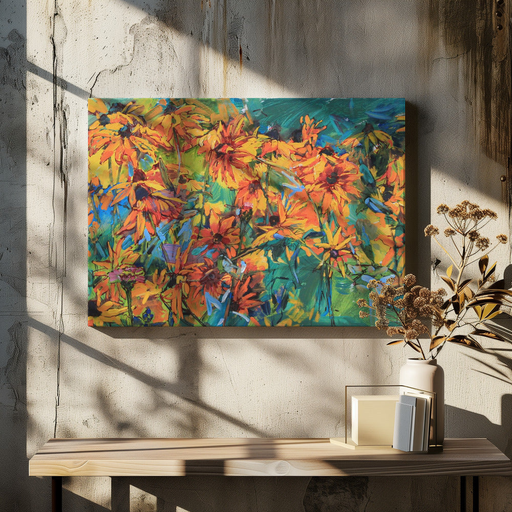 Panorama with yellow flowers