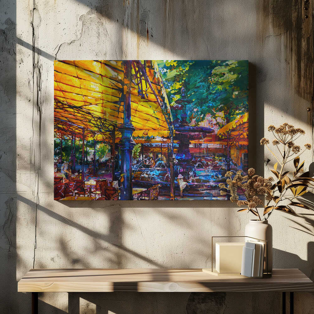 Summer cafe with a fountain