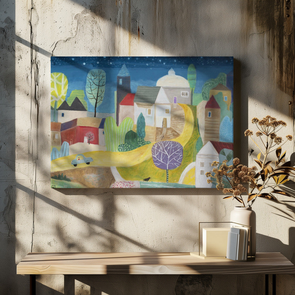 Art Prints of Village Under the Stars