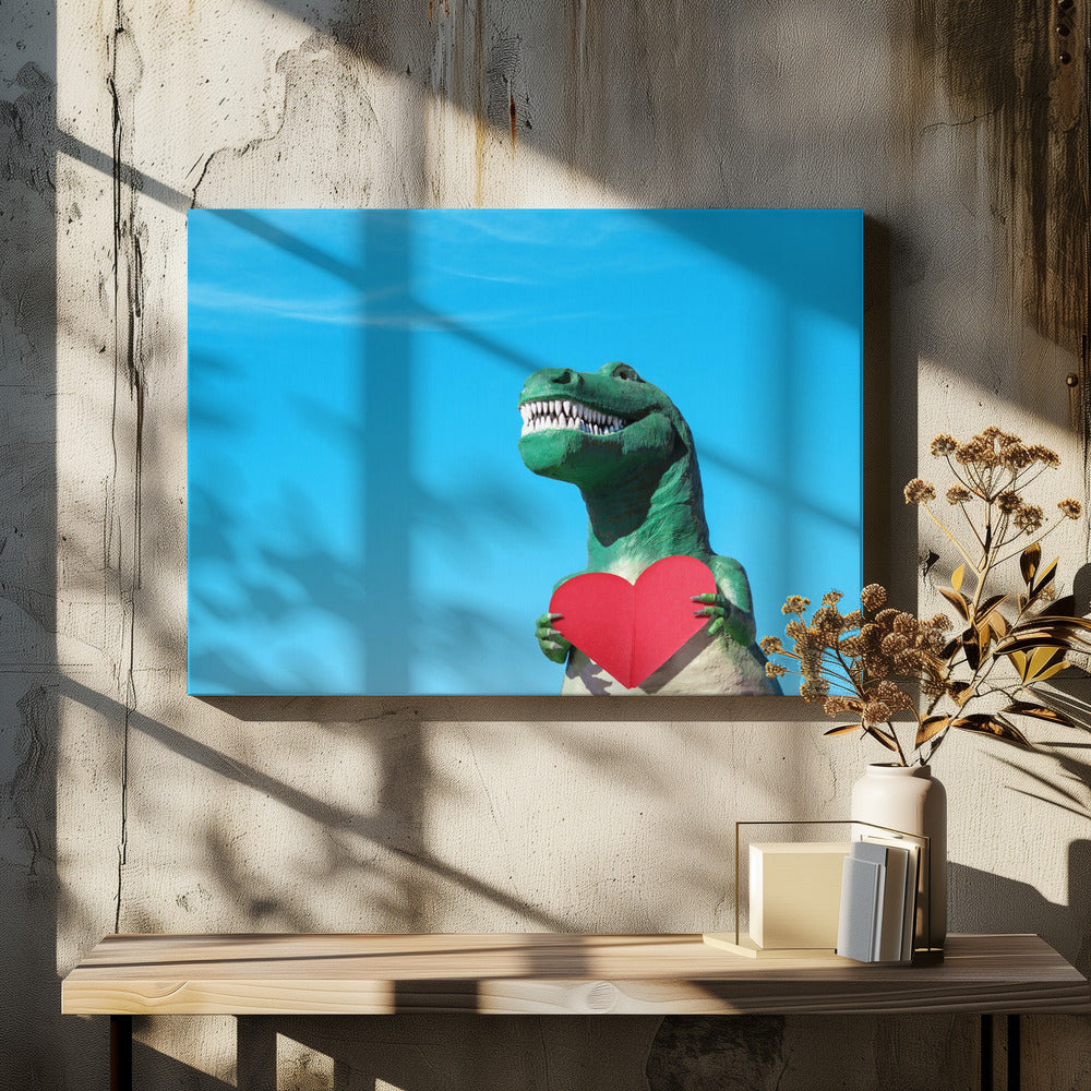 Art Prints of Tyrannosaurus Rex with a Red Paper Heart