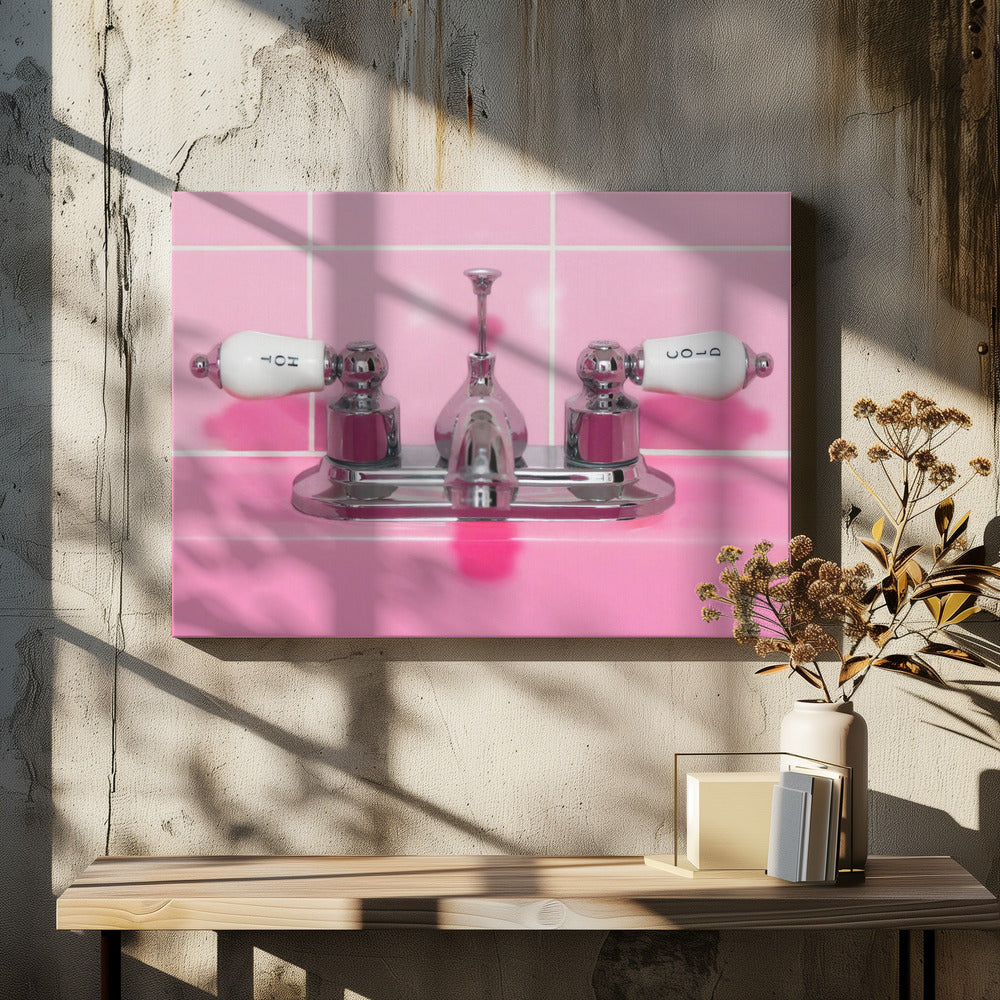 Art Prints of Retro Pink Sink Faucet