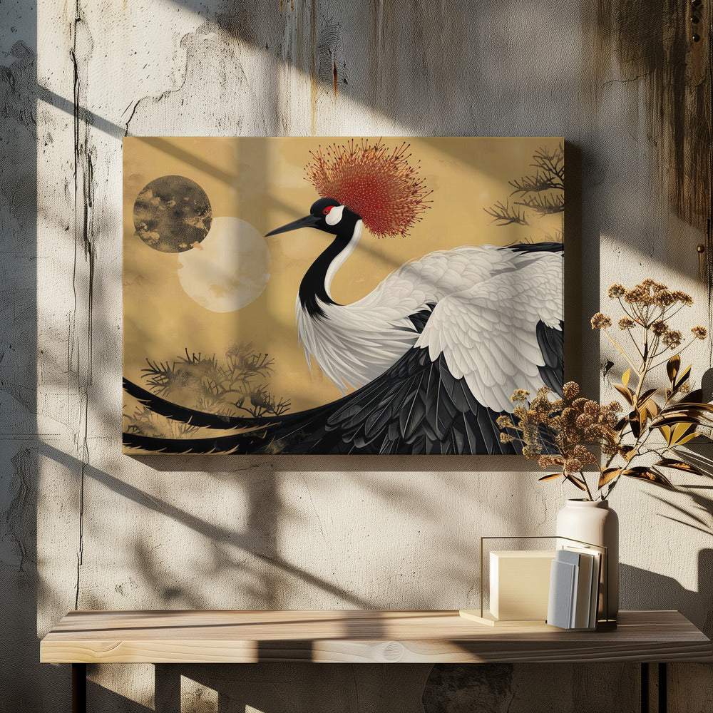 Abstract red-crowned crane