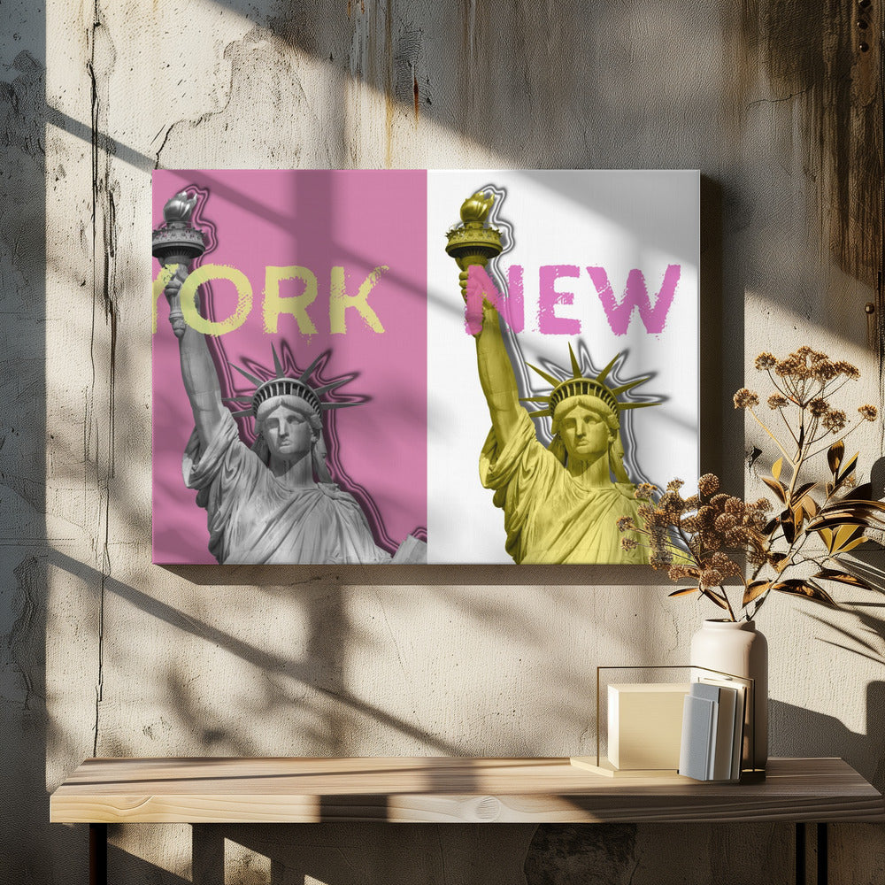 Art Prints of POP ART Statue of Liberty | pink & yellow