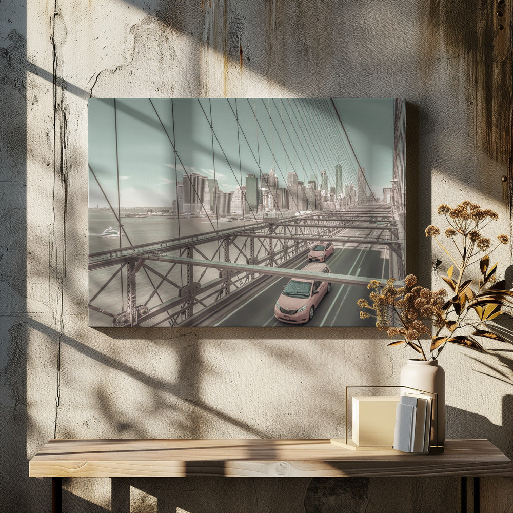 Brooklyn Bridge View with traffic | urban vintage style