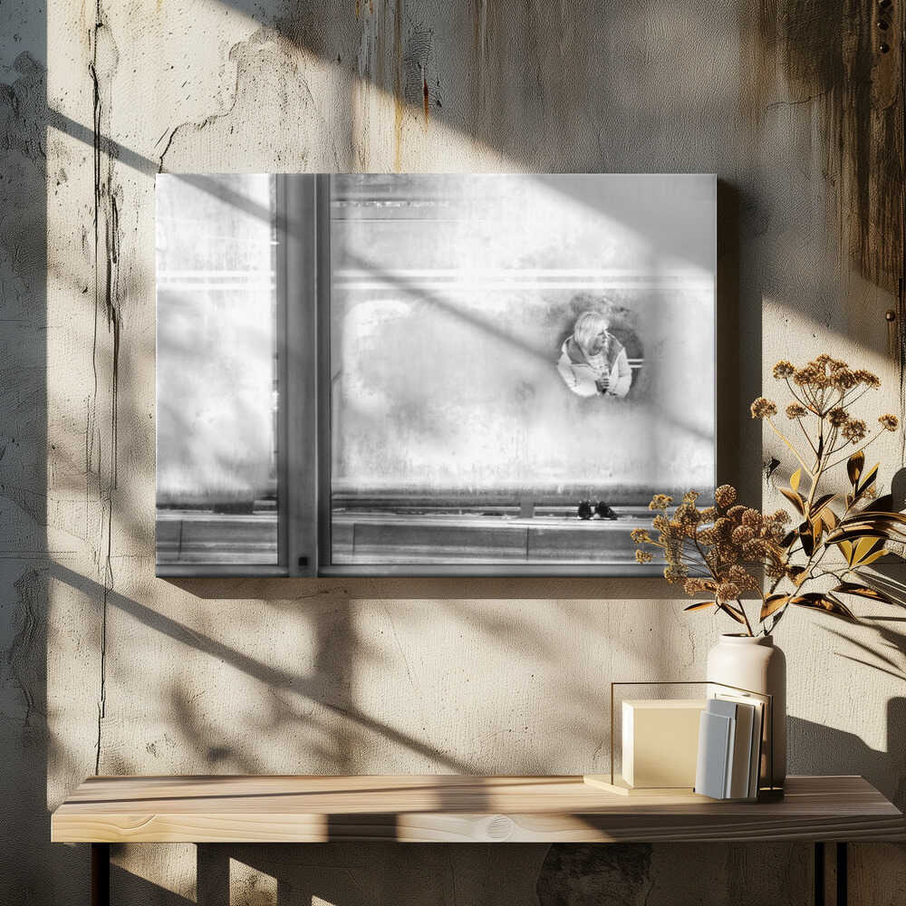 Cold morning at the bus stop.