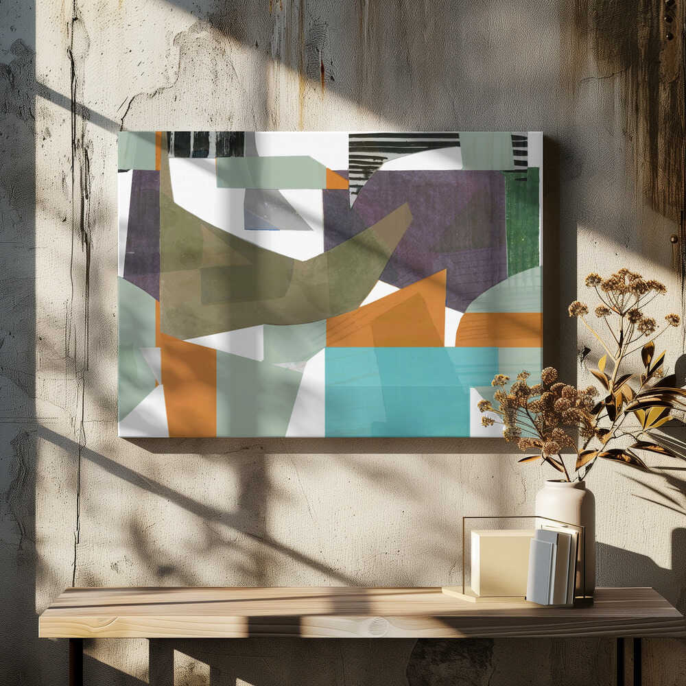 Orange Green and Blue Hues Abstract Hardedge 1