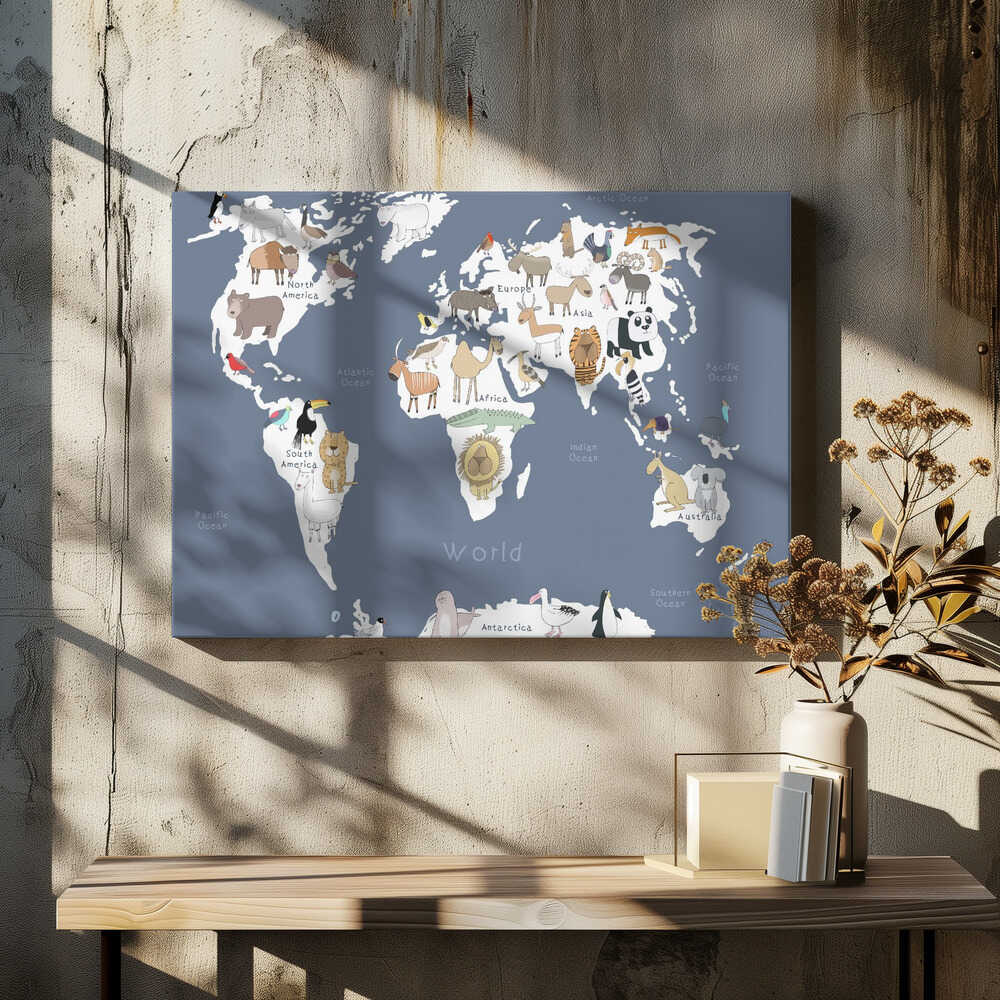 Illustrated Map of the World with Cute Animals