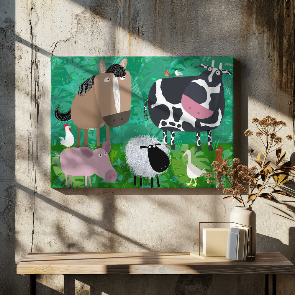 Cute Farm Animals Hanging Out in the Green Fields by Carla Daly
