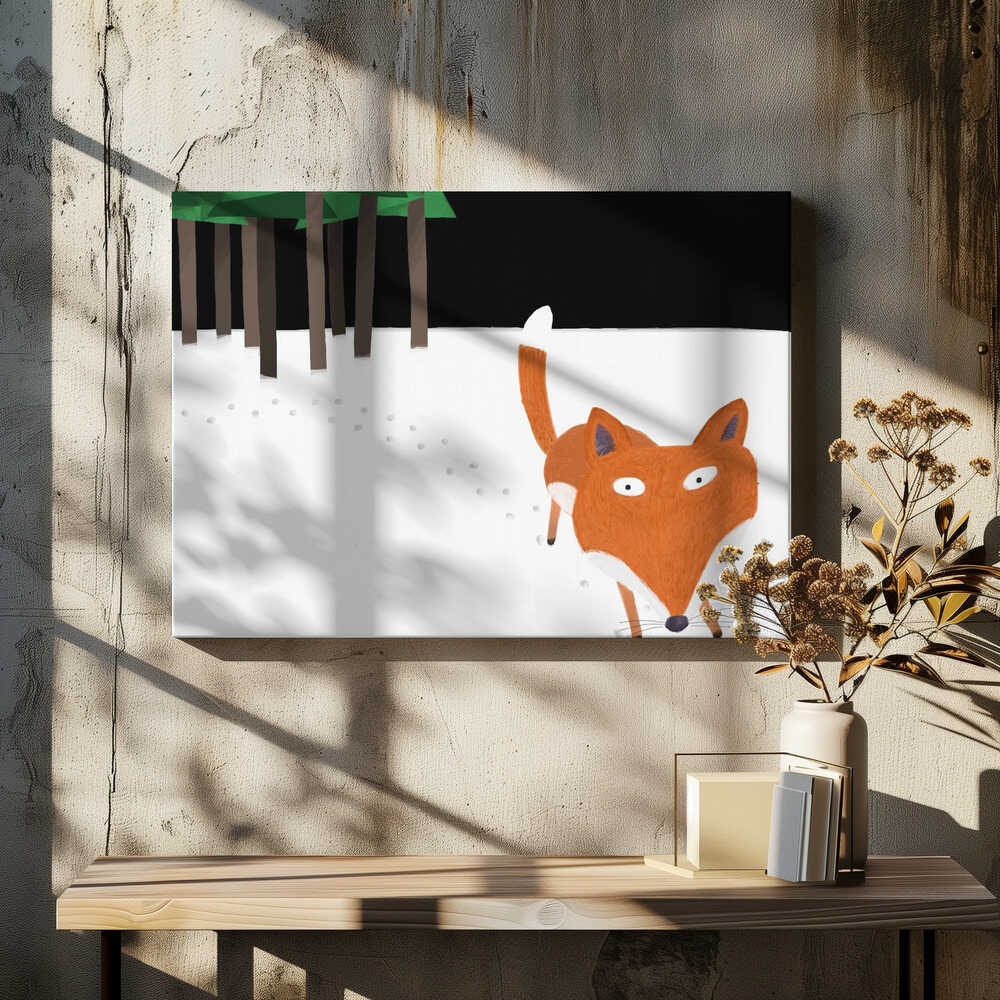 Little Red Fox Running in the Snow by Artist Carla Daly