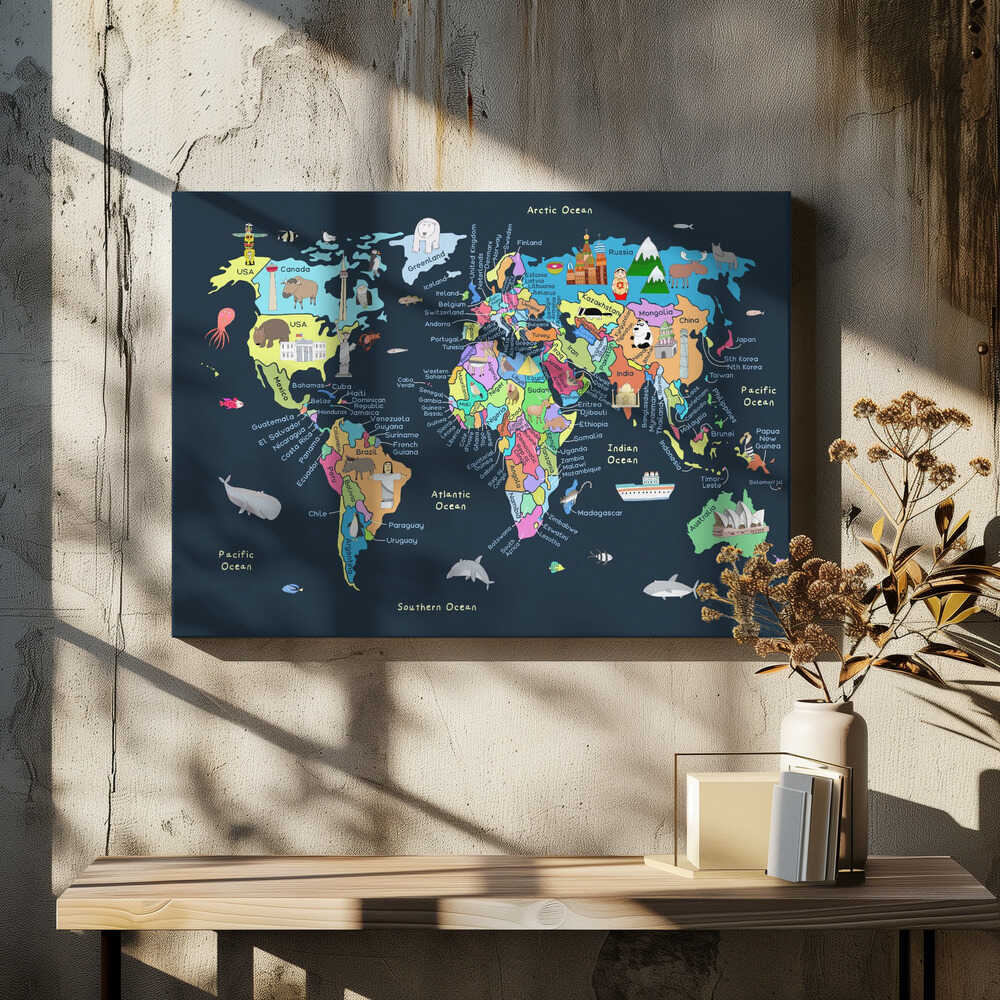 Educational Illustrated Map of the World for Kids
