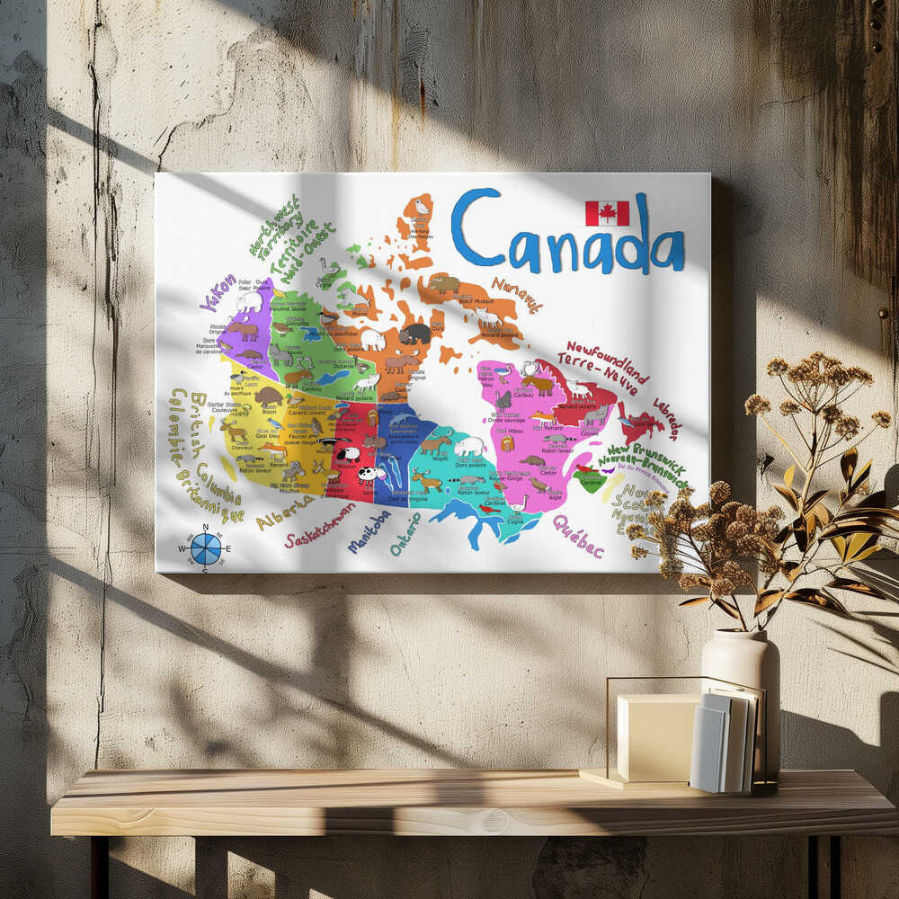 Illustrated Map of Canada with Animals by Carla Daly
