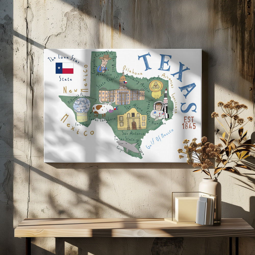 Texas State Map by Illustrated by Artist Carla Daly