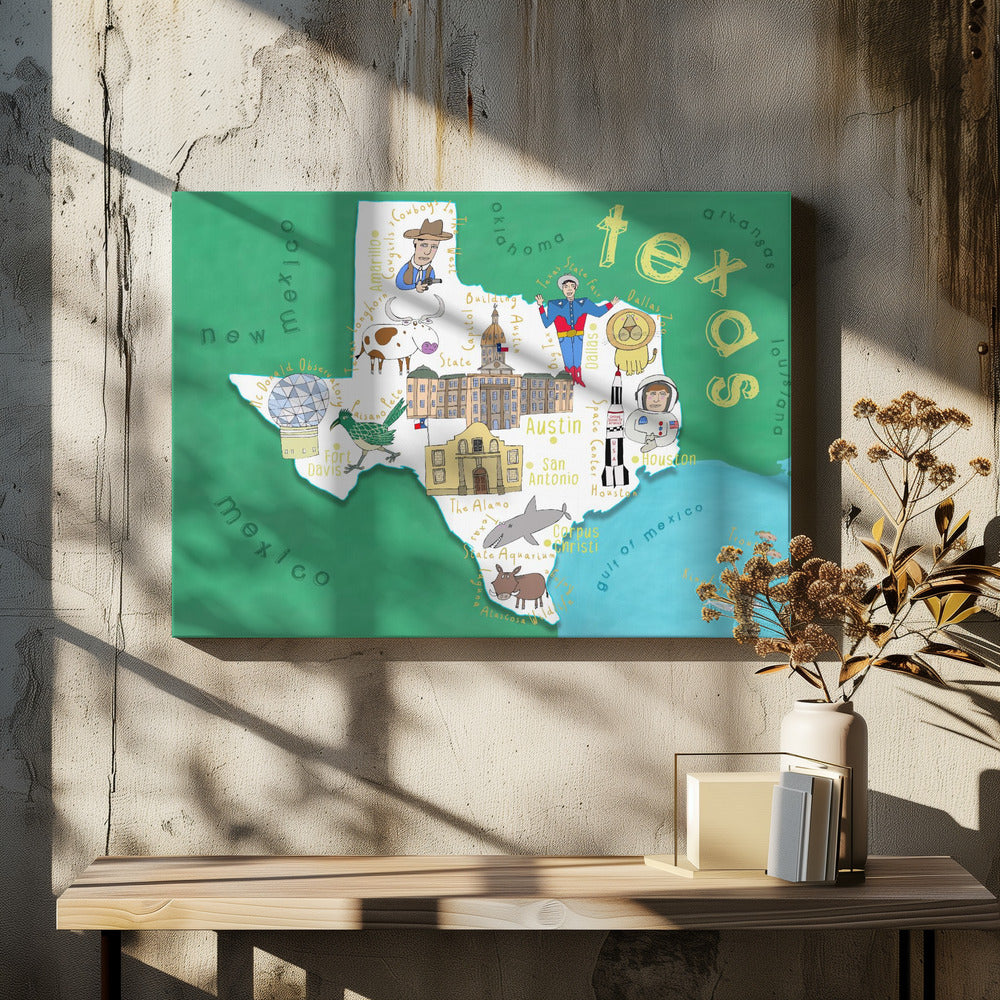 Texas State Map Illustration by Map Artist Carla Daly