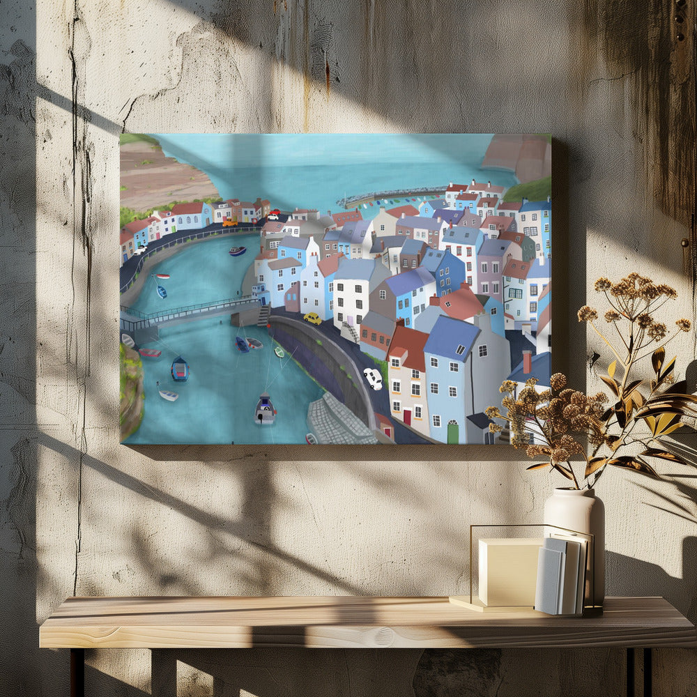 Aerial View of Staithes, United Kingdom by Artist Carla Daly