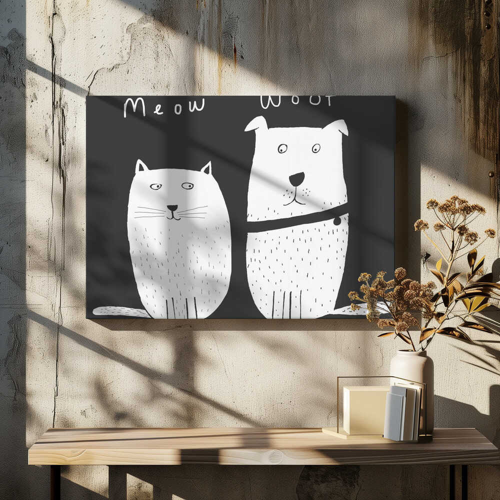 Meow Woof! Funny Cat and Dog Illustration by Artist Carla Daly