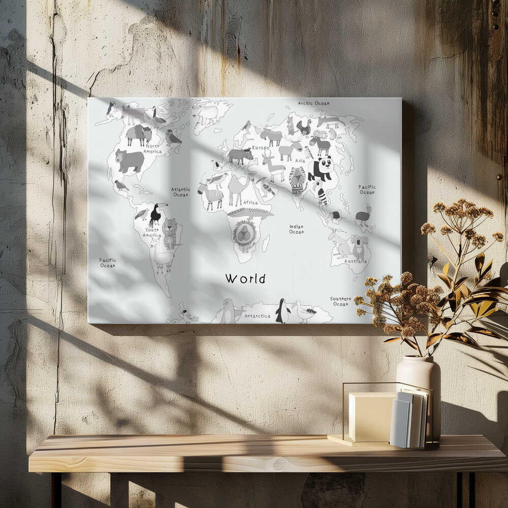 World Map Black White 30x40