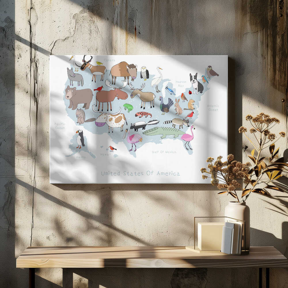 United States of America with Cute Animals by Artist Carla Daly