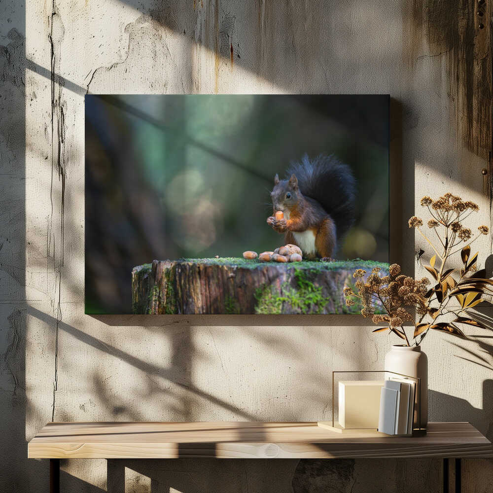 Close-up of squirrel eating food on wood