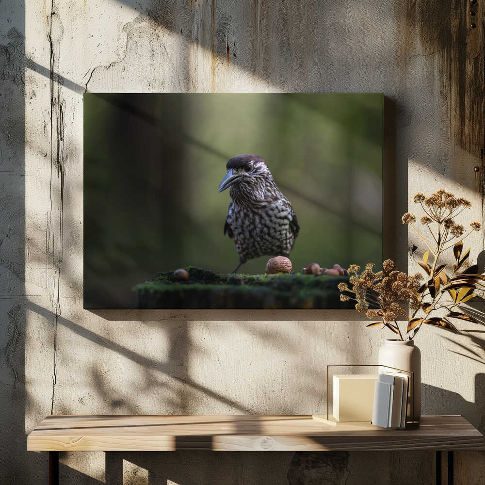 nutcracker on tree stump