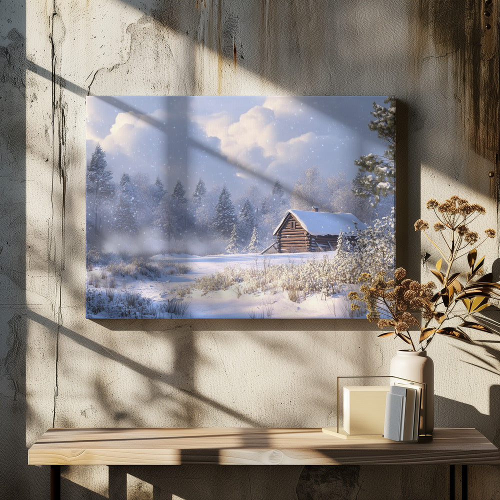 Cabin In Snowy Winter Landscape