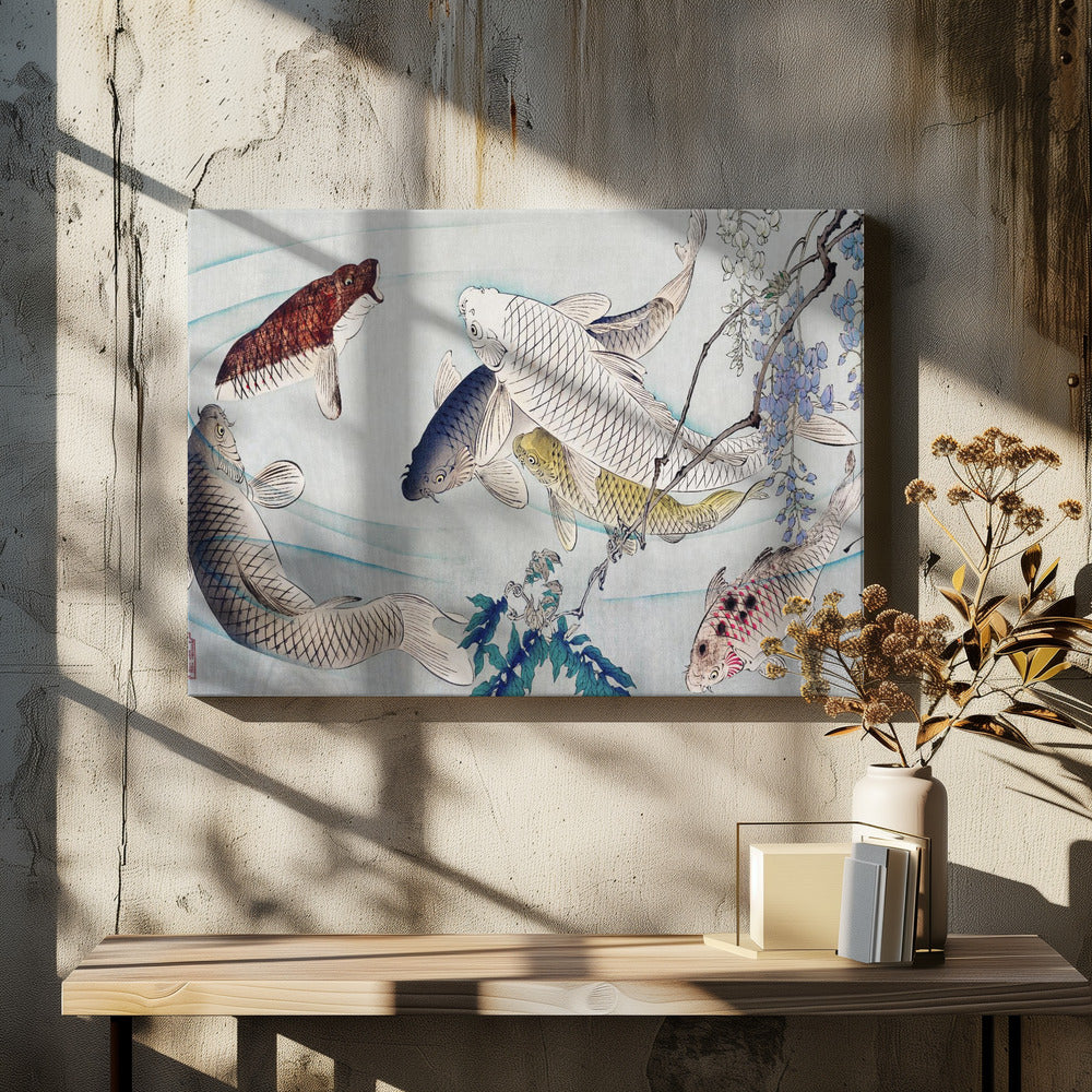 Six Carp Swimming Beneath Wisteria (1889)