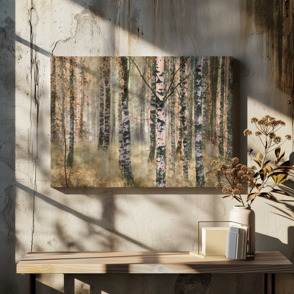 Morning in birch forest