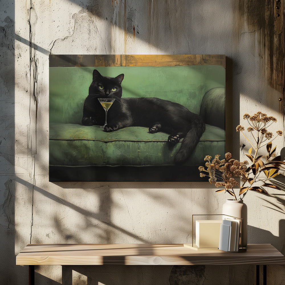 Resting Cat Green Sofa Martini 001