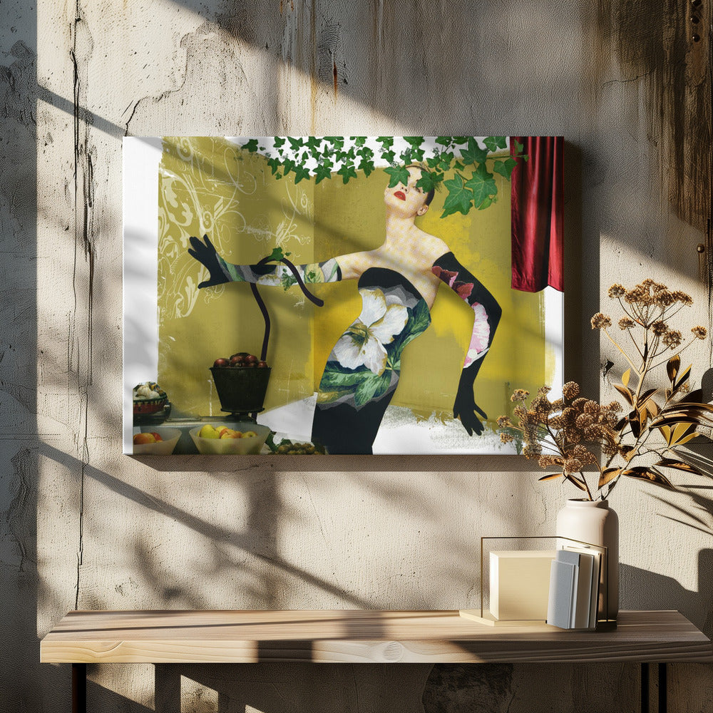 Stylized Woman Adorned In A Floral Patterned