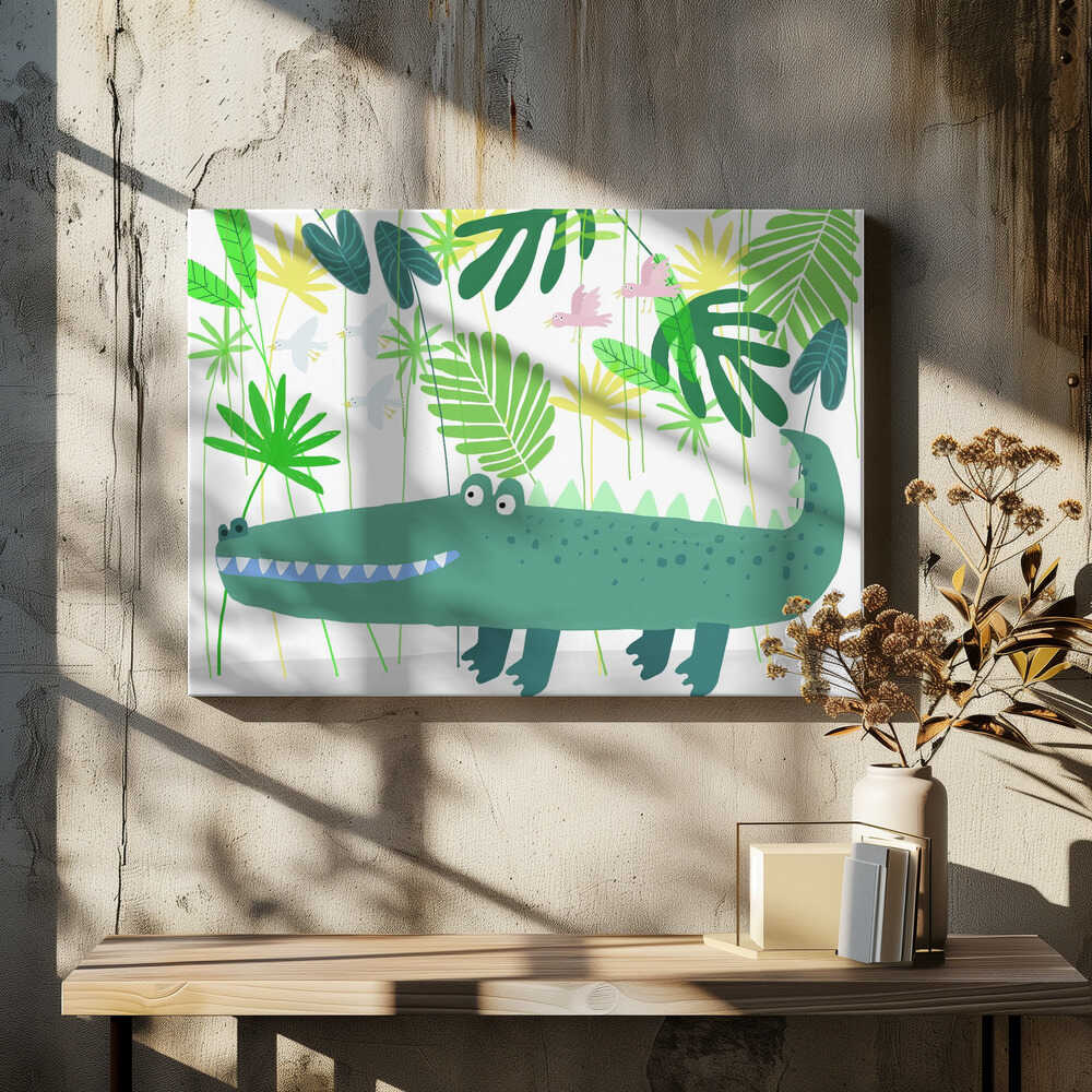 Happy Crocodile Sitting in the Jungle